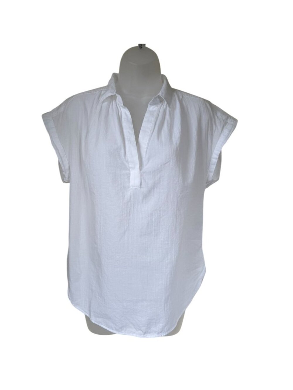 H&M White Linen Blend Popover Shirt Short Sleeve Relaxed Women's XS Coastal